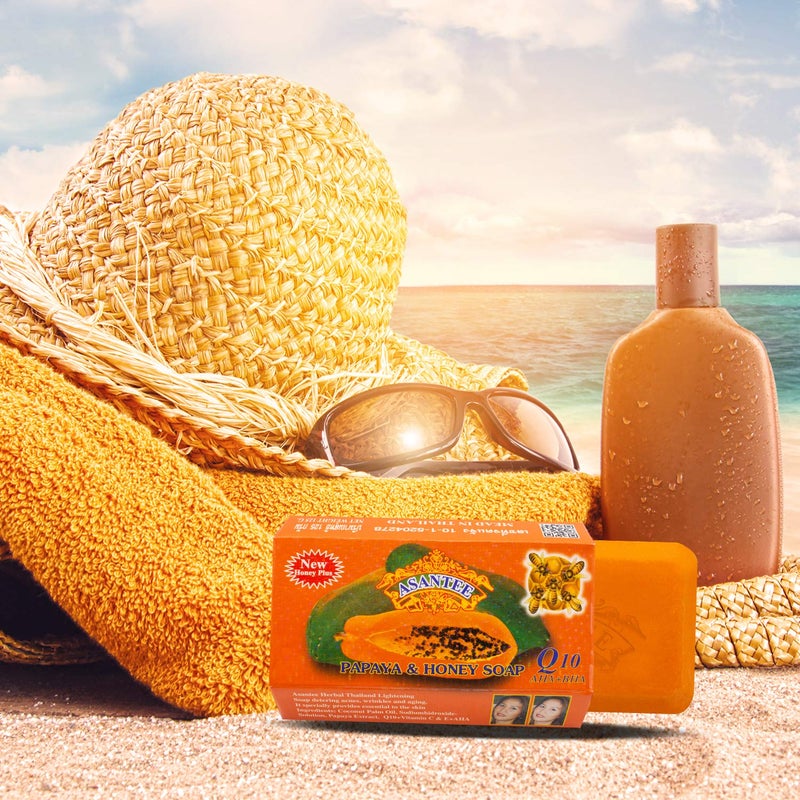 Asantee صابون أسانتي البابايا والعسل مع فيتامين C وE وQ10 لتنظيف البشرة 4.40 أونصة (عبوة من 3) - Image 5